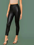 Buy Shein Elastic Waist Seam Front Leather Look Pants in Pakistan