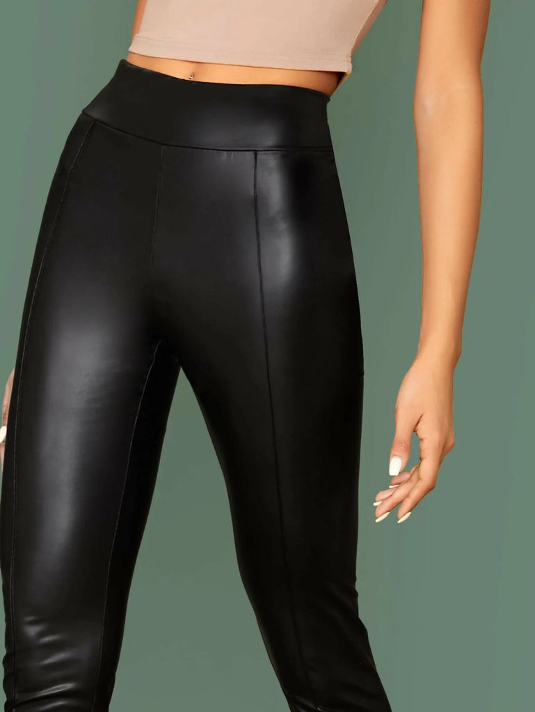 Buy Shein Elastic Waist Seam Front Leather Look Pants in Pakistan