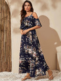 Buy Shein Vcay Cold Shoulder Flounce Foldover Floral Dress in Pakistan