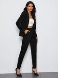 Buy Shein Felegant Shawl Collar Open Front Blazer And Slant Pocket Pants Set in Pakistan