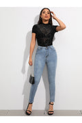 Buy SHEIN Flocked Floral Sheer Mesh Top Without Bra in Pakistan