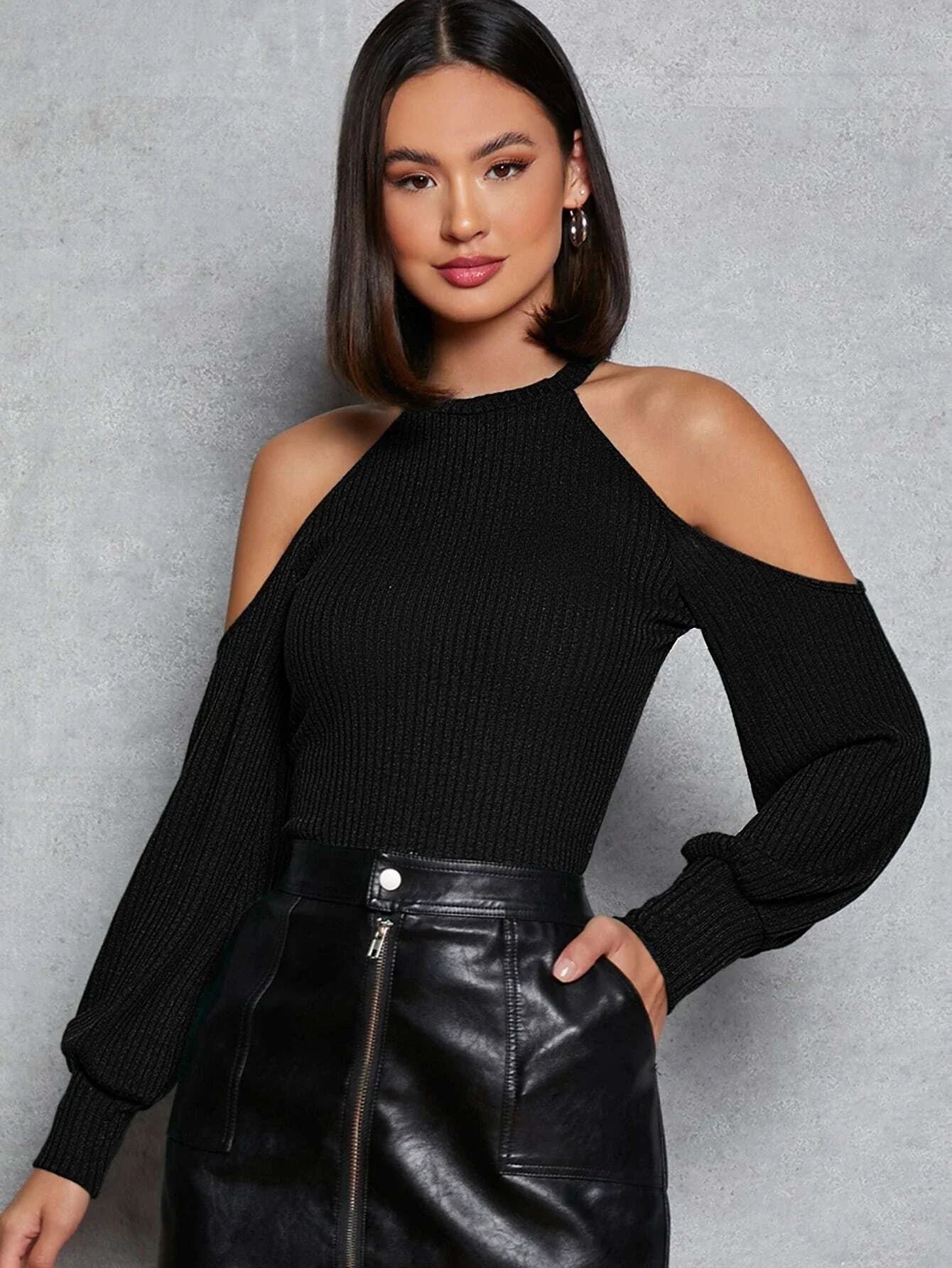 Buy Shein Unity Cold Shoulder Rib Knit Tee in Pakistan