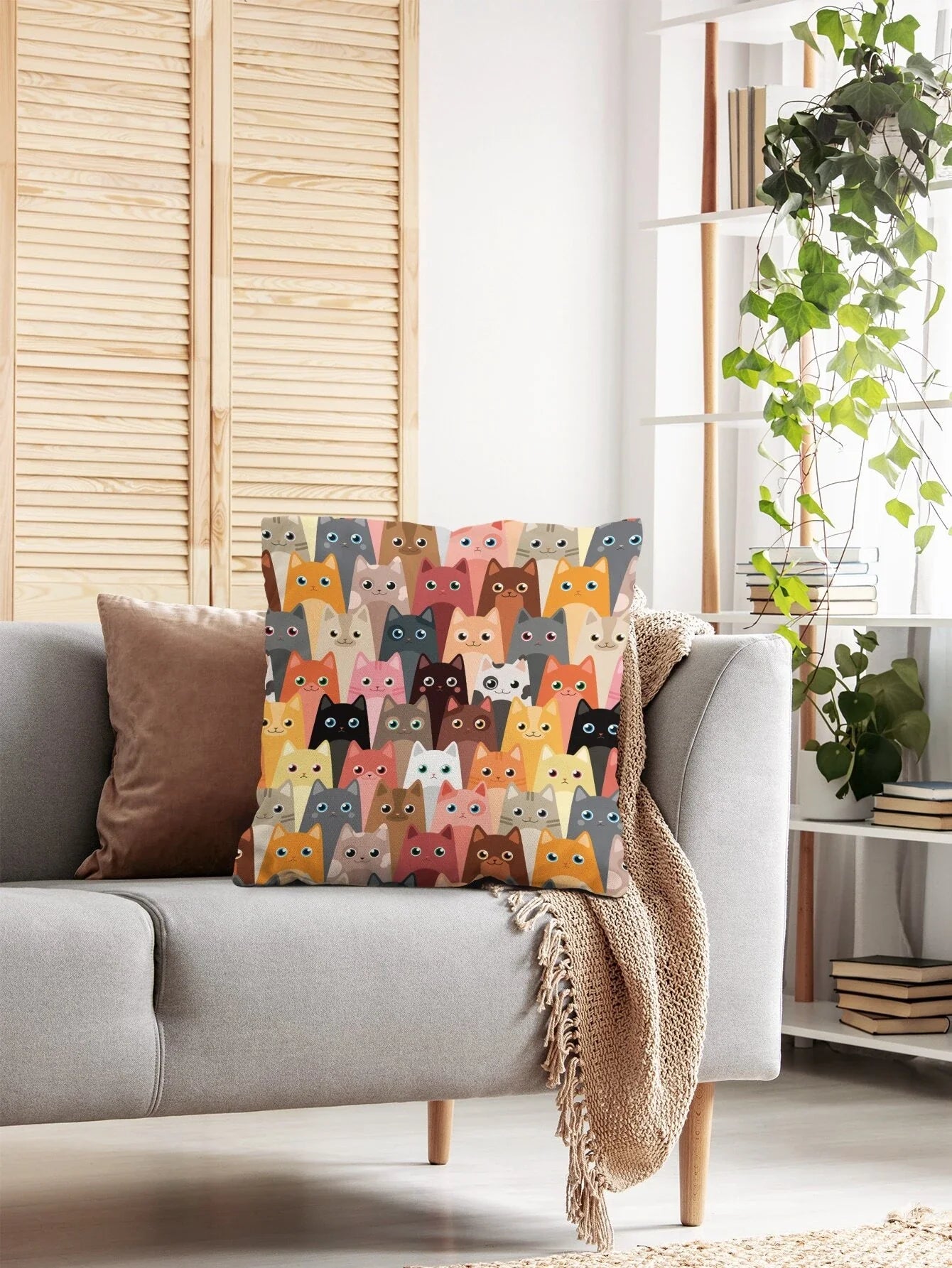 Buy Shein Cartoon Cat Print Cushion Cover Without Filler in Pakistan