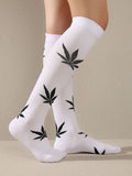 Buy Shein 1pair Leaf Pattern Over The Knee Socks in Pakistan