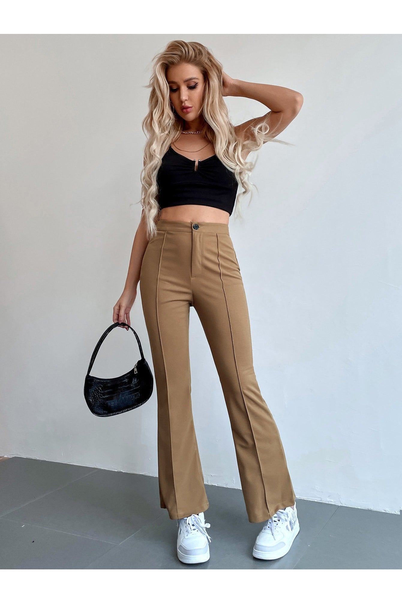 Buy Shein Seam Front High Waist Flare Leg Pants - Small Brown in Pakistan