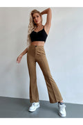 Buy Shein Seam Front High Waist Flare Leg Pants - Extra Small Brown in Pakistan