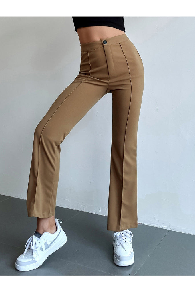 Buy Shein Seam Front High Waist Flare Leg Pants - Small Brown in Pakistan