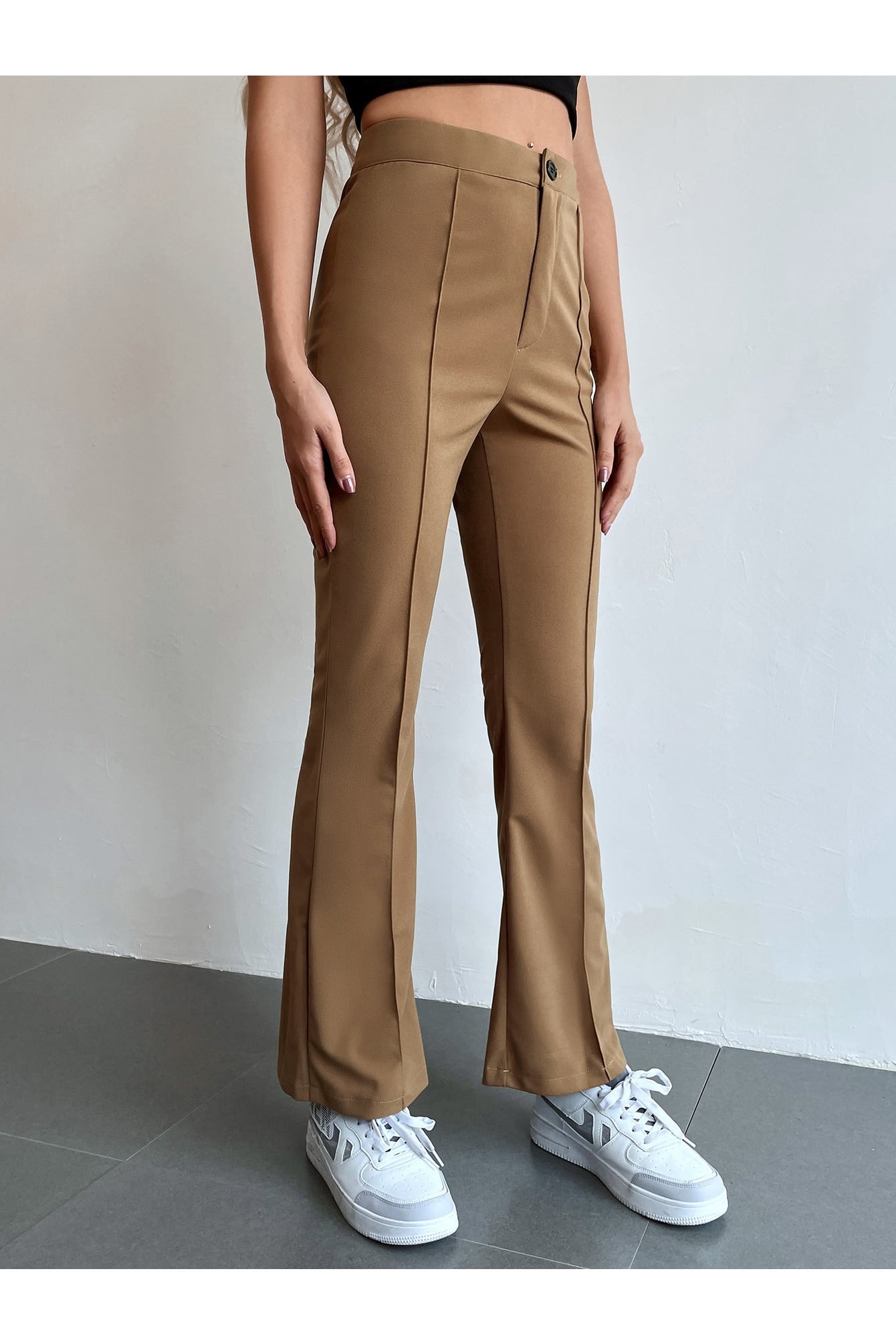 Buy Shein Seam Front High Waist Flare Leg Pants - Small Brown in Pakistan