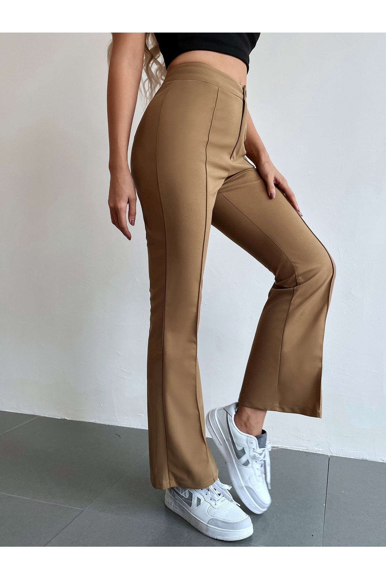 Buy Shein Seam Front High Waist Flare Leg Pants - Extra Small Brown in Pakistan