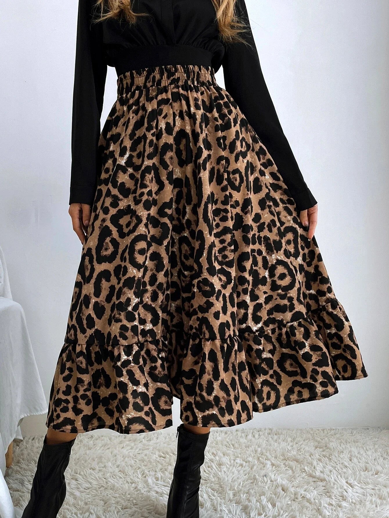 Buy Shein Leopard Print Ruffle Hem Skirt in Pakistan