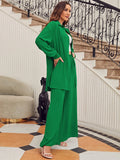Buy Shein Frenchy Drop Shoulder Button Front Blouse & Wide Leg Pants in Pakistan