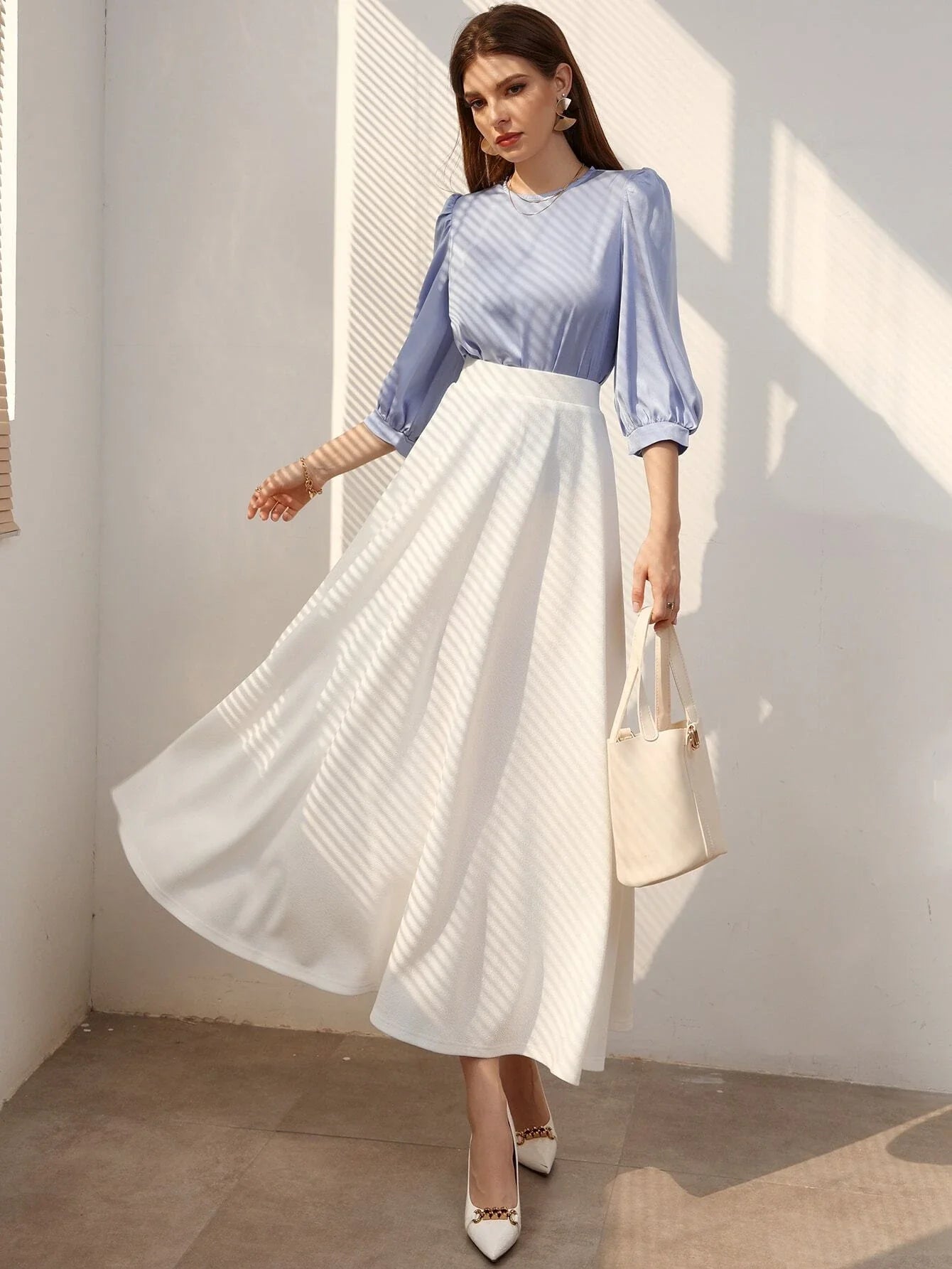 Buy Shein Mulvari Solid High Waisted Flared Skirt in Pakistan