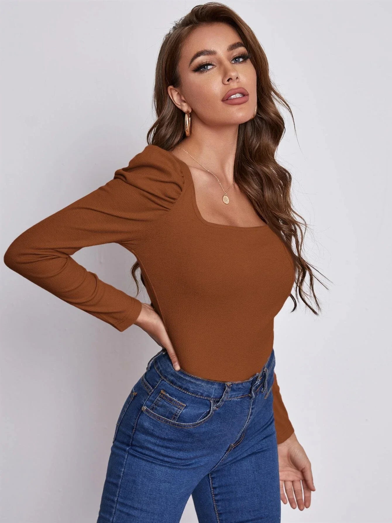 Buy Shein Emery Rose Square Neck Leg Of Mutton Sleeve Top in Pakistan