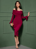 Buy Shein Modely Off Shoulder Flounce Sleeve Split Back Dress in Pakistan
