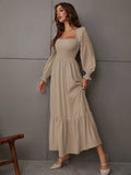 Buy Shein Square Neck Shirred Ruffle Hem Dress in Pakistan