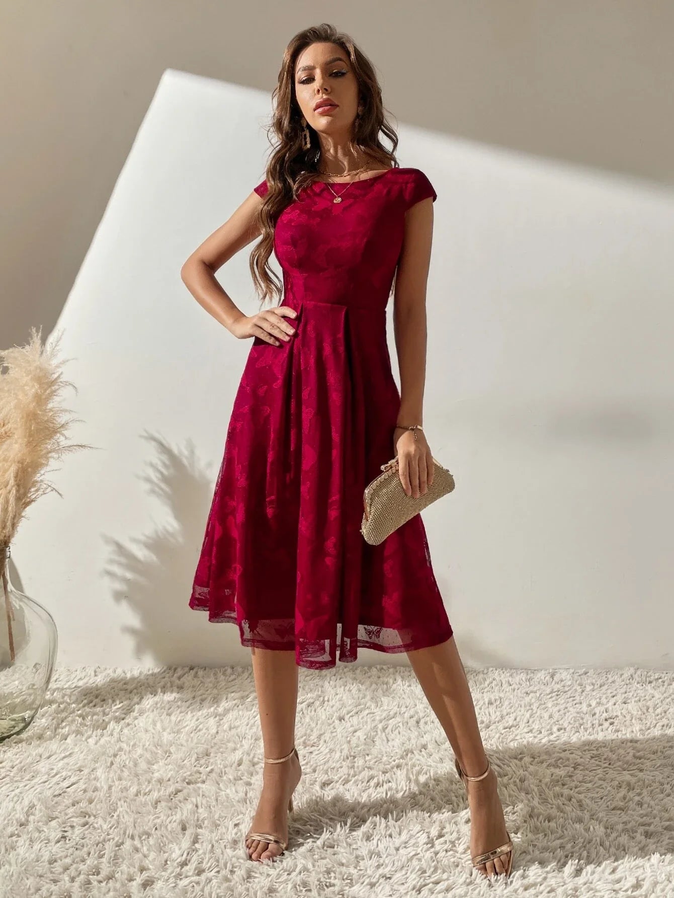 Buy Shein Fold Pleated Cap Sleeve Dress in Pakistan