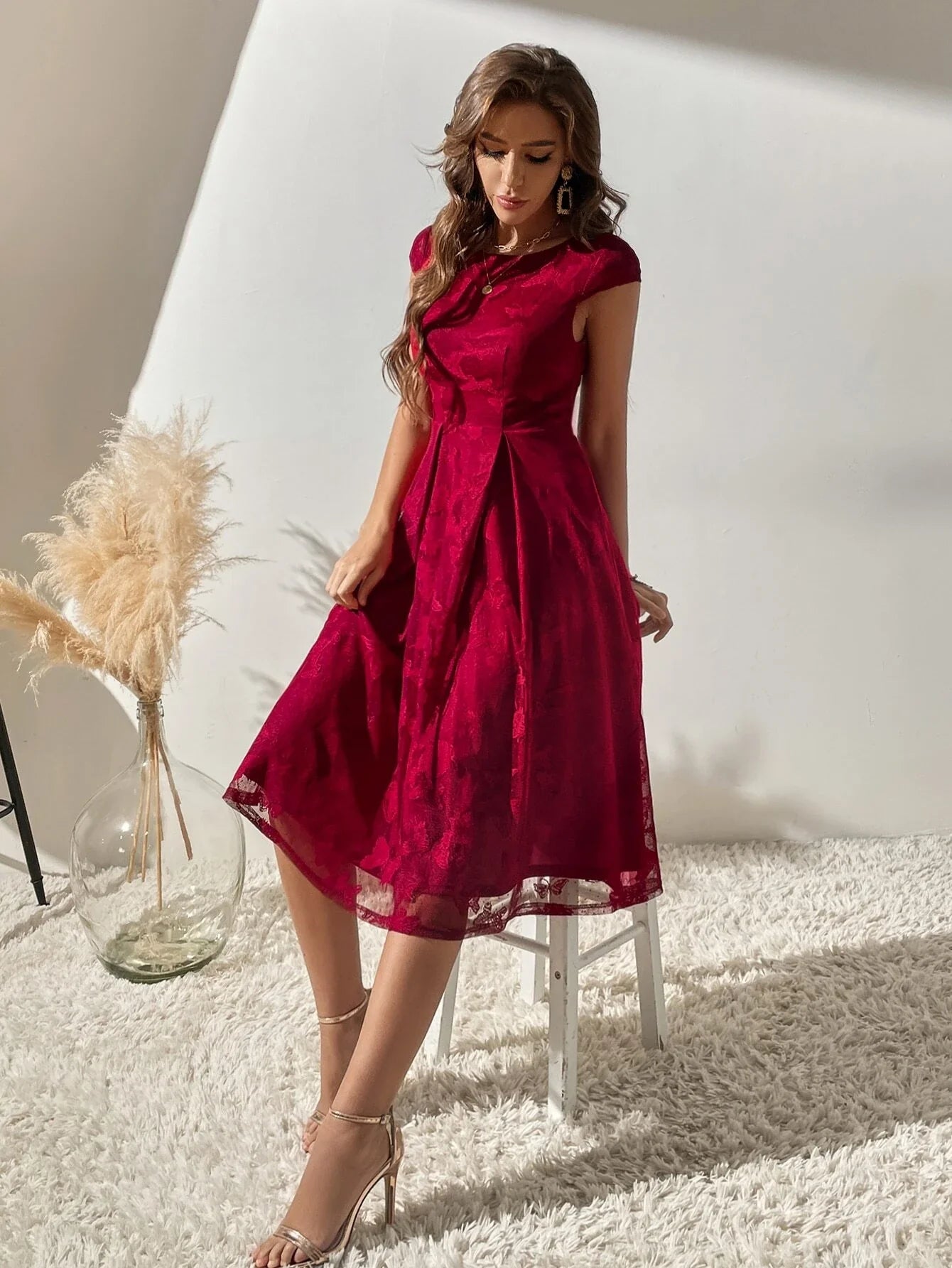 Buy Shein Fold Pleated Cap Sleeve Dress in Pakistan