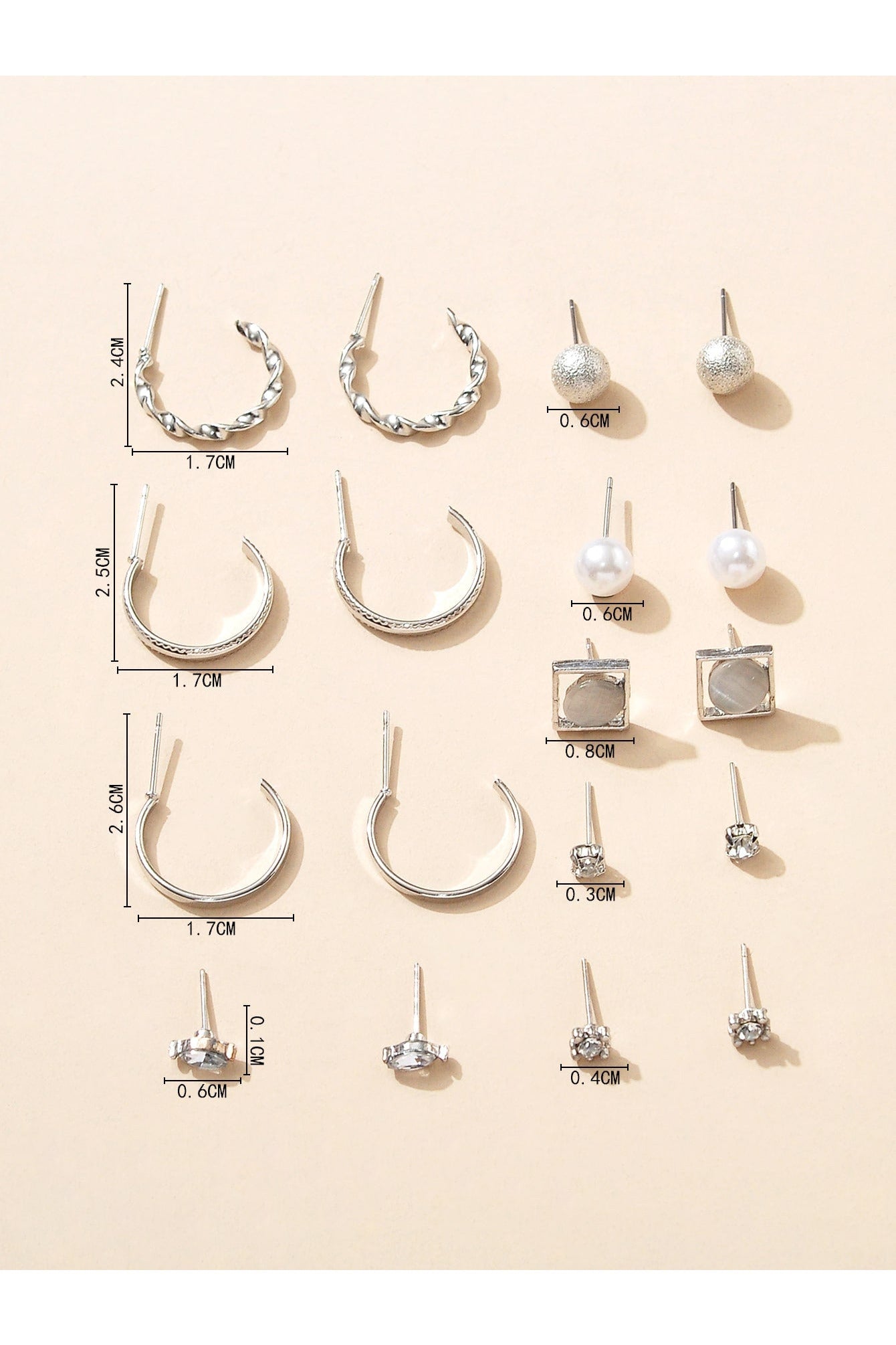 Buy Shein 9pairs Rhinestone & Faux Pearl Decor Earrings - Silver in Pakistan