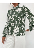 Buy SHEIN Floral Print Stand Collar Bishop Sleeve Blouse in Pakistan