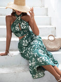 Buy Shein Vcay Floral Print Criss Cross Tie Back Crop Top & Ruffle Hem Skirt Set in Pakistan