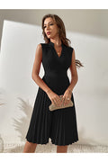 Buy SHEIN Solid Pleated Notched A-line Dress - Small Black in Pakistan