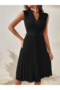 Buy SHEIN Solid Pleated Notched A-line Dress - Medium Black in Pakistan