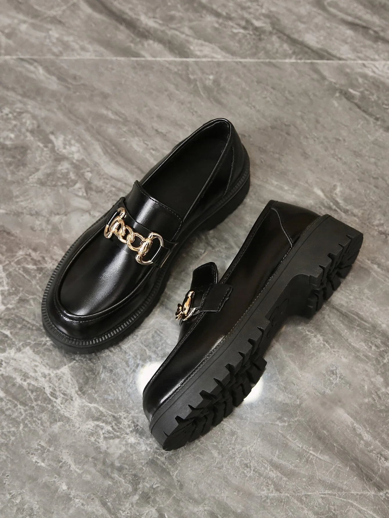 Buy Shein Round Toe Flats Women Minimalist Chain Decor Loafers in Pakistan