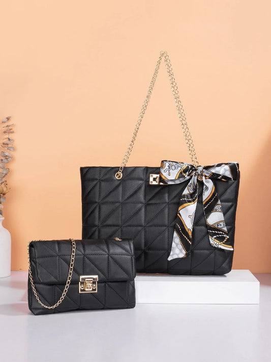 Buy Shein Twilly Scarf Decor Quilted Tote Bag With Square Bag in Pakistan