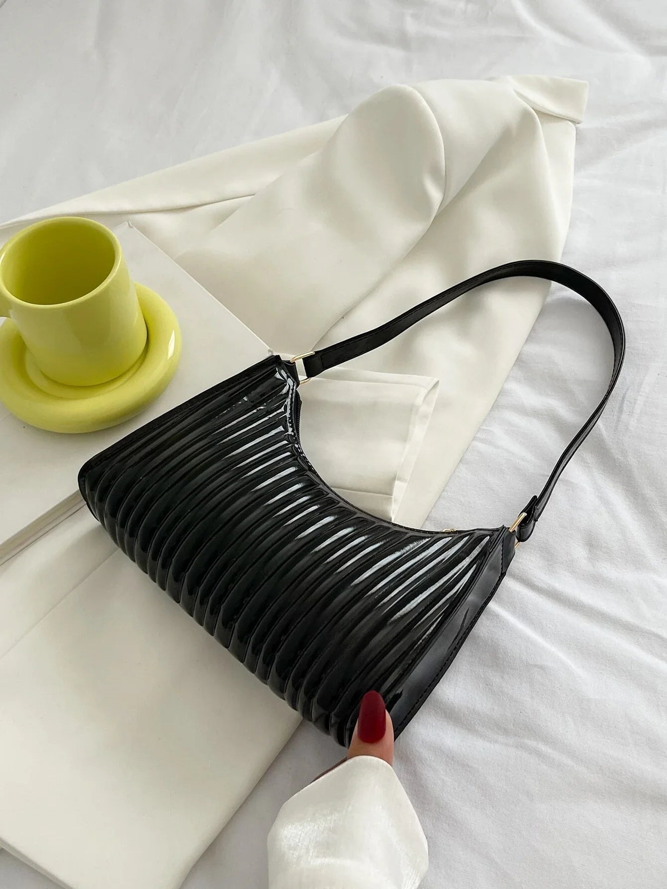 Buy Shein Geometric Embossed Zipper Baguette Bag in Pakistan