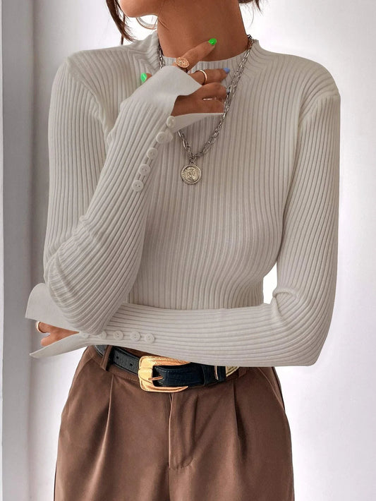 Buy Shein Split Cuff Ribbed Knit Sweater in Pakistan