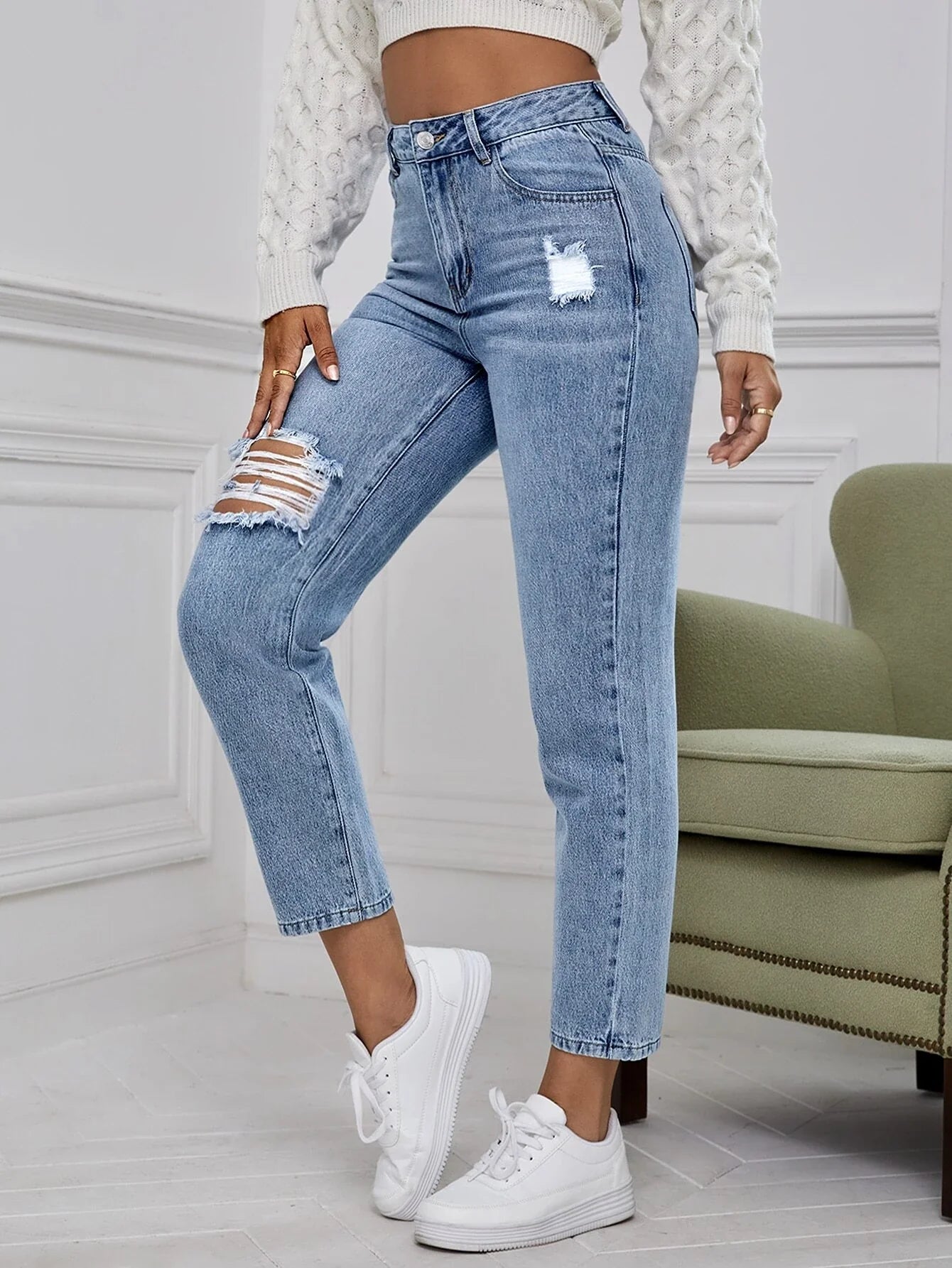 Shein Jeans Womens XS Blue High Waist Tapered Leg Mom Denim Pants