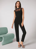 Buy Shein Bizwear Zip Back Contrast Lace Sleeveless Jumpsuit in Pakistan