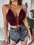 Buy Shein Lace Up Backless Lace Halter Top in Pakistan