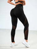 Buy Shein Solid Mesh Insert Sports Leggings With Phone Pocket in Pakistan