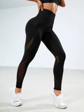 Buy Shein Solid Mesh Insert Sports Leggings With Phone Pocket in Pakistan