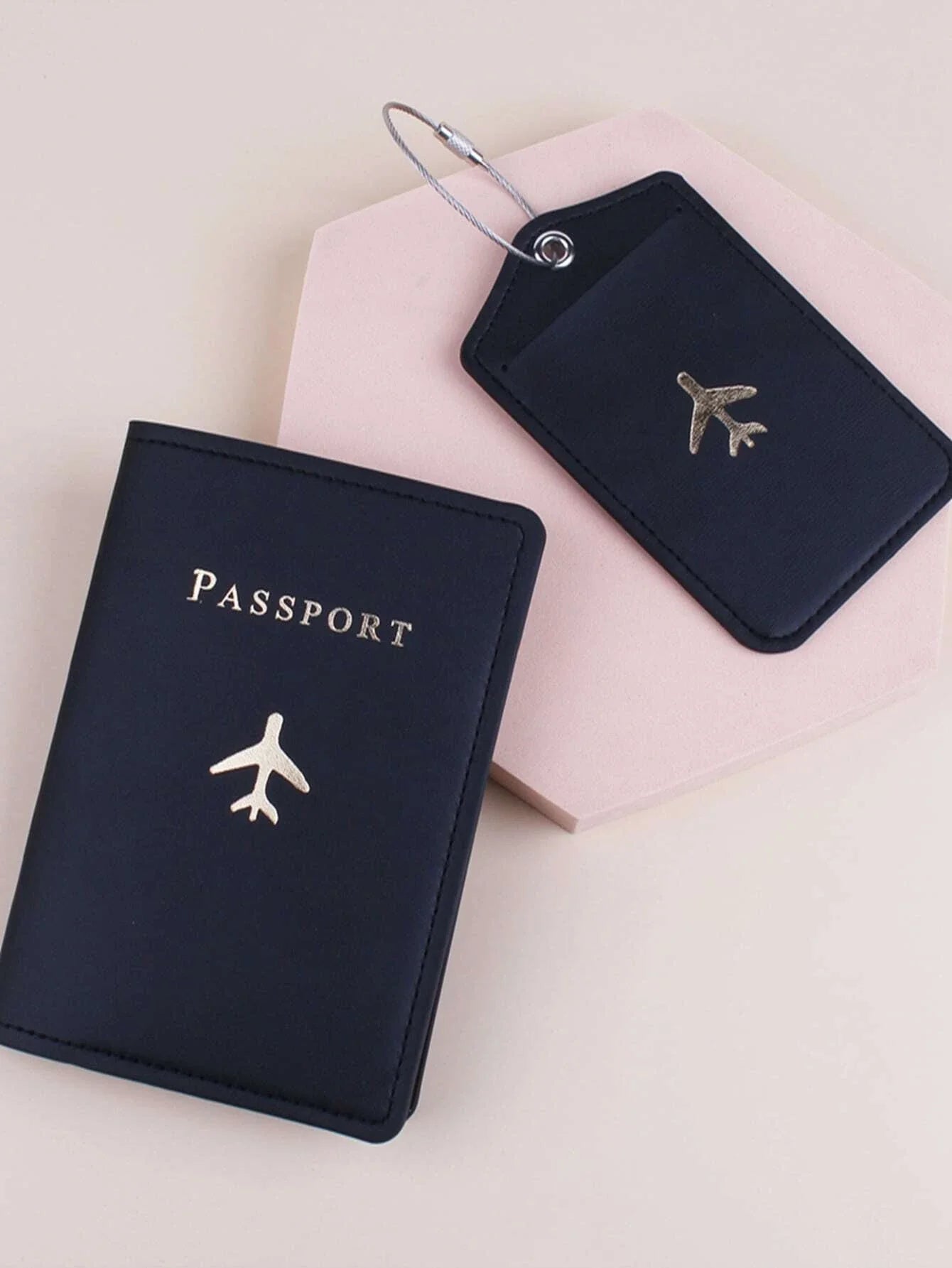Buy Shein Metallic Airplane & Letter Graphic Passport Case & Luggage Tag in Pakistan