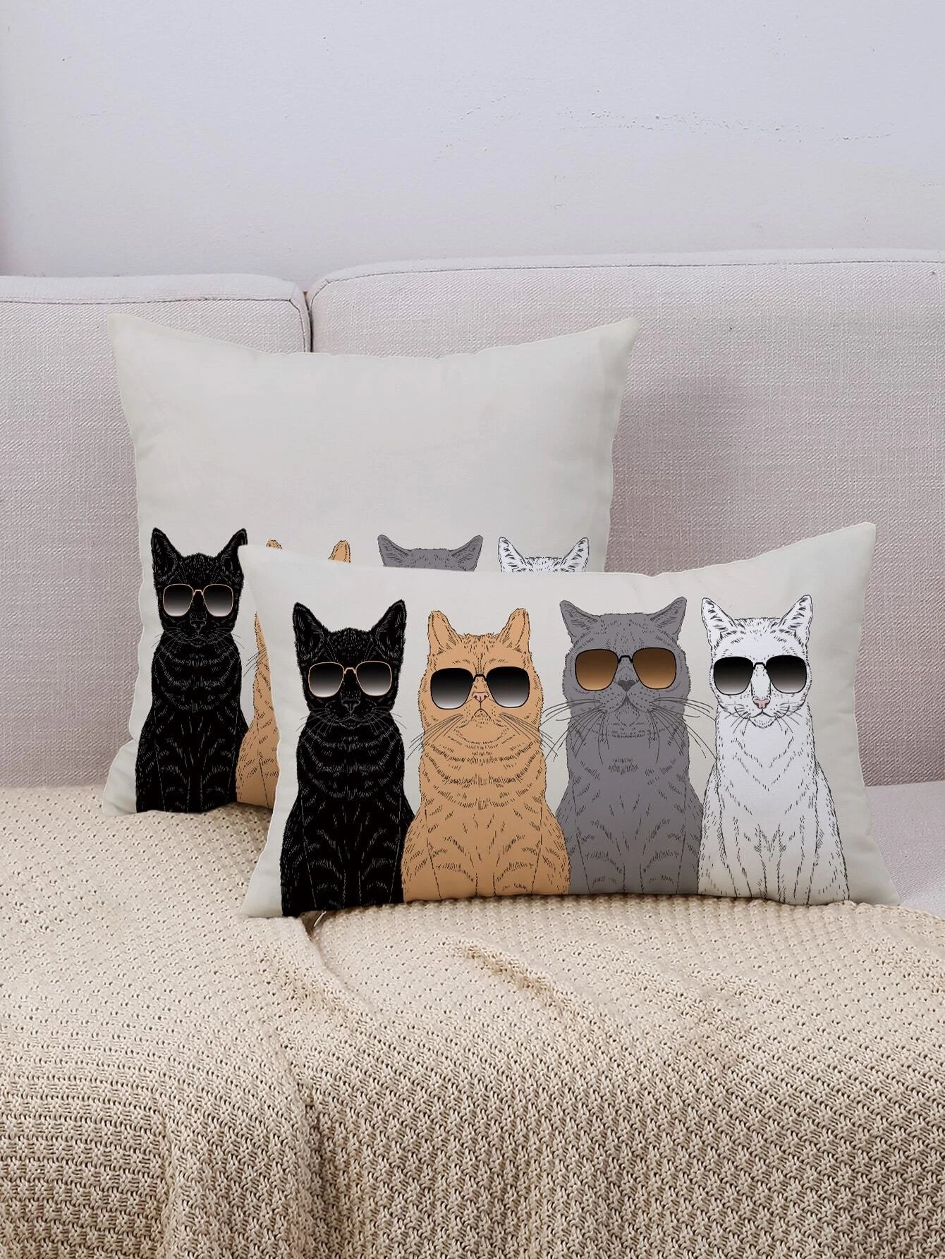 Buy Shein 1pc Cat Print Cushion Cover Without Filler in Pakistan