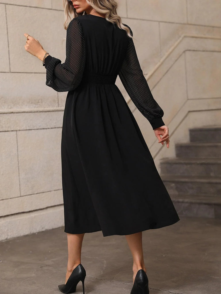 Buy Shein Polka Dot Bishop Sleeve A Line Dress in Pakistan