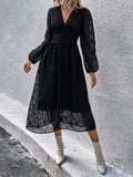 Buy Shein Jacquard Lantern Sleeve Button Front Dress in Pakistan