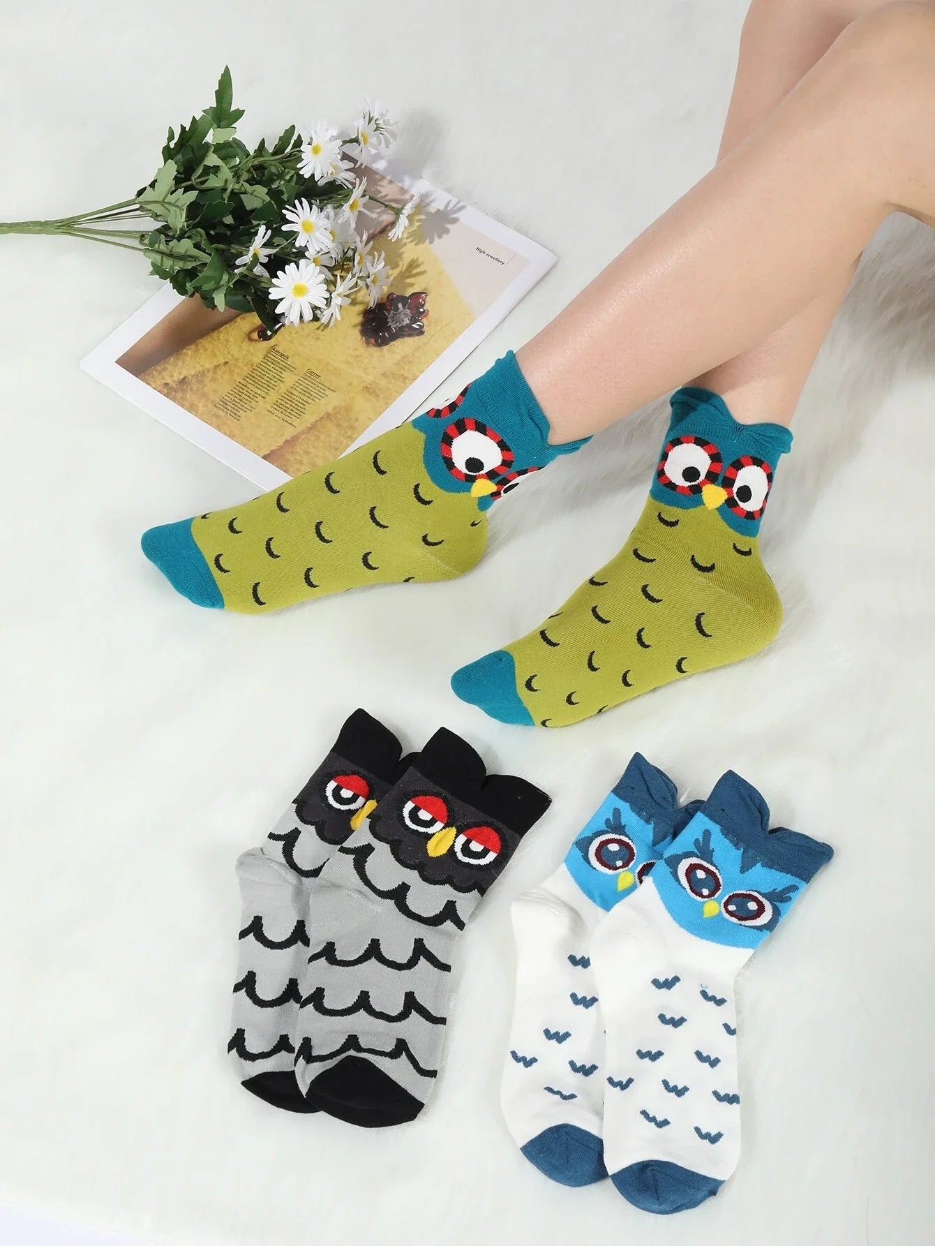 Buy Shein 3pairs Owl Pattern Crew Socks in Pakistan