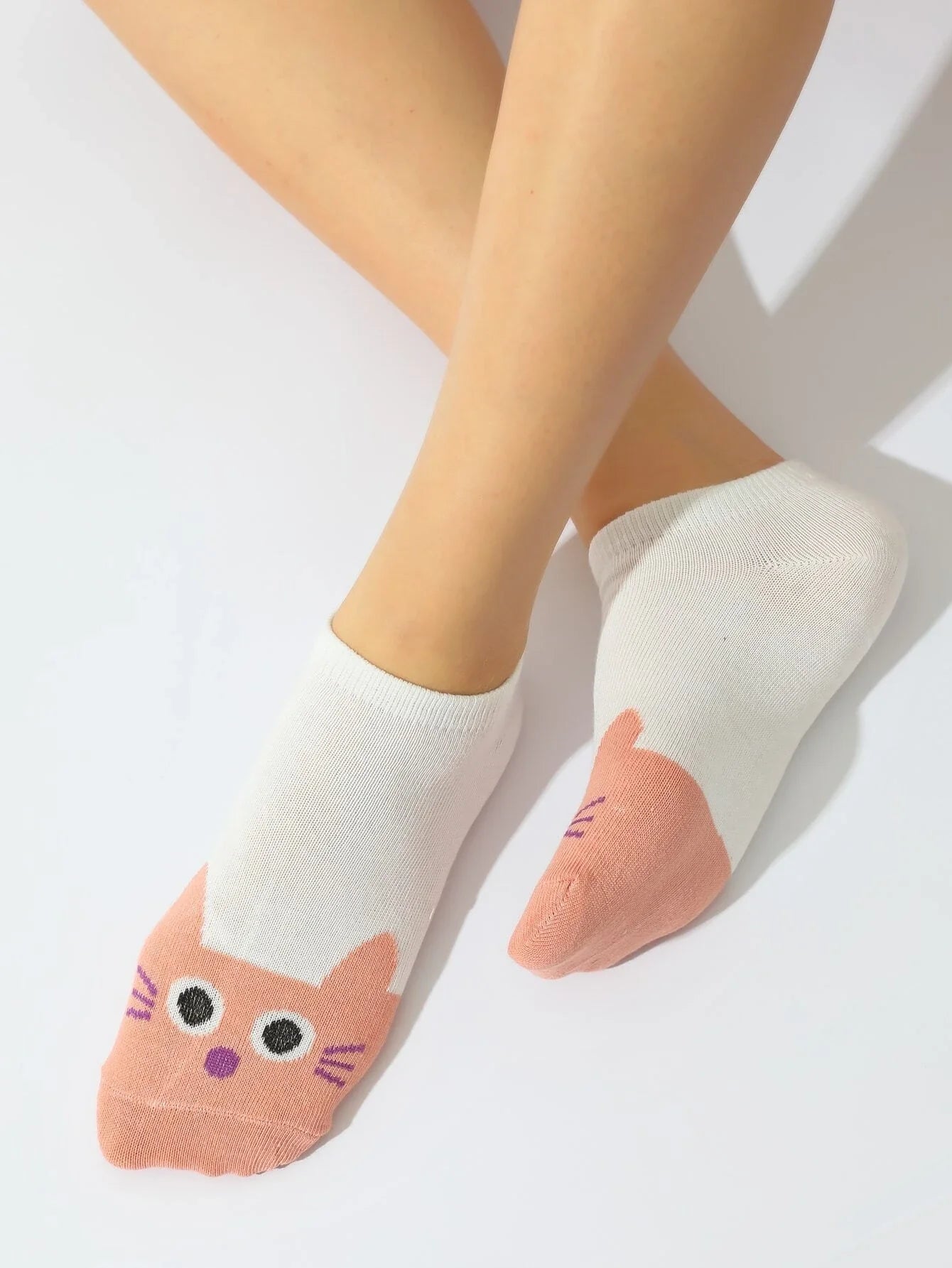 Buy Shein 2pairs Cartoon Cat & Striped Pattern Ankle Socks in Pakistan