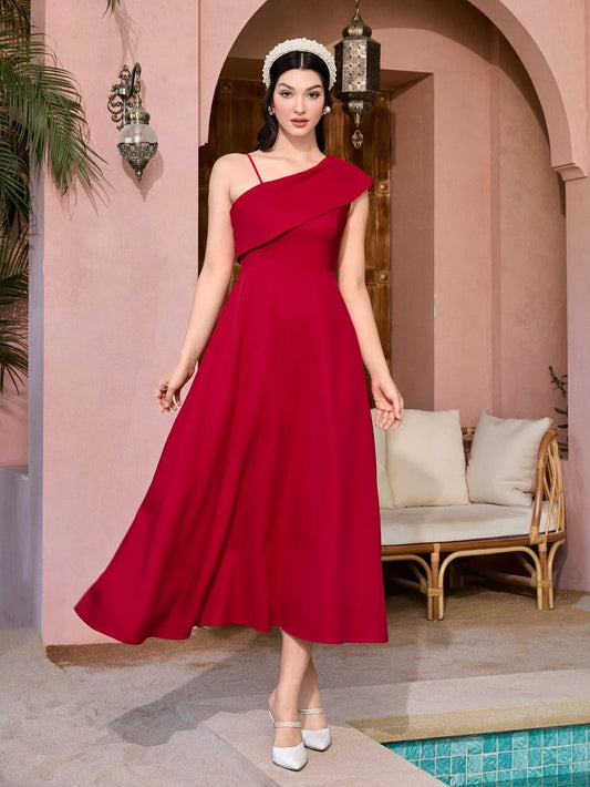 Buy Shein Modely Solid Asymmetrical Neck A-line Dress in Pakistan