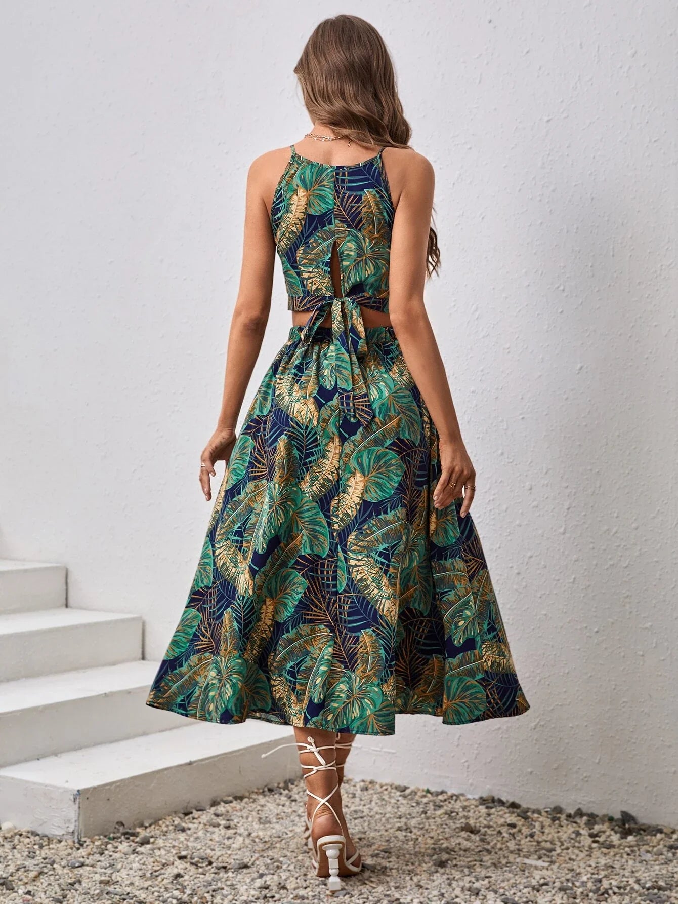 Buy Shein Vcay Tropical Print Cami Top & Split Thigh Skirt in Pakistan