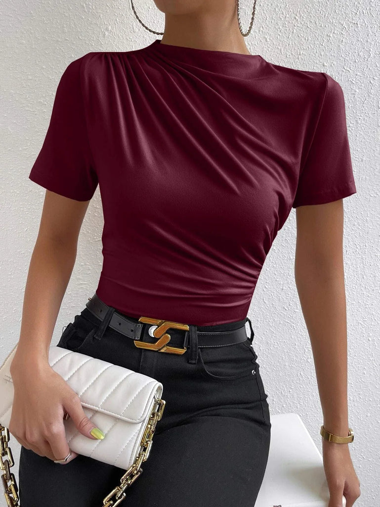 Buy Shein Unity Ruched Mock Neck Tee in Pakistan