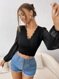 Buy SHEIN Frenchy Contrast Lace Lantern Sleeve Crop Top in Pakistan