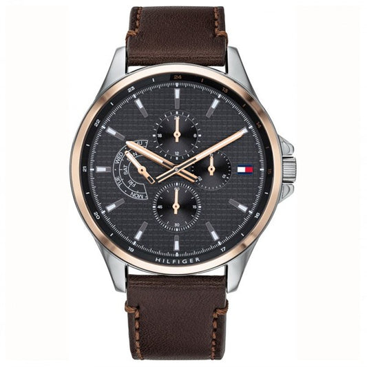 Buy Tommy Hilfiger Analogue Quartz Brown Leather Strap Grey Dial 46mm Watch for Men - 1791615 in Pakistan