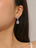 Buy Shein 1pair Chic Square Cubic Zirconia Decorated Drop Earrings For Women in Pakistan