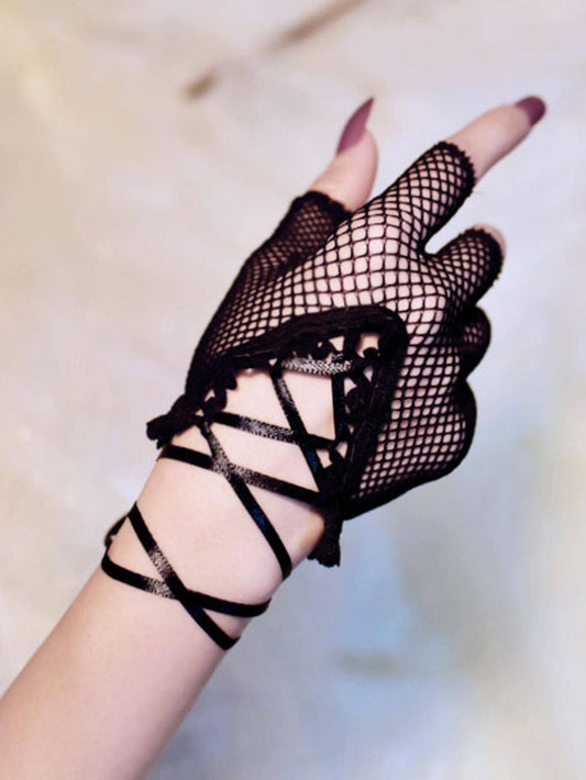 Buy SHEIN 1pair Women Solid Fishnet Fashion Fingerless Gloves in Pakistan