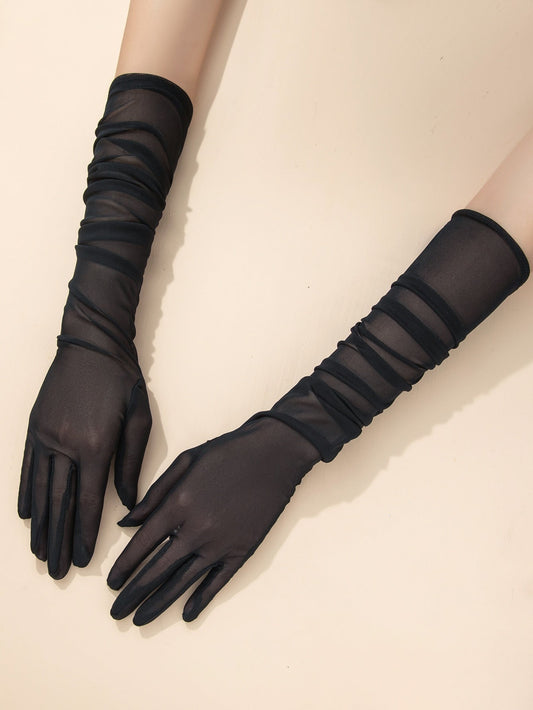 Buy Shein 1pair Women's Fashionable Simple Mesh Gauze Long Gloves Suitable For Decor Travel Party Matching in Pakistan