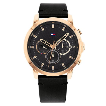 Buy Tommy Hilfiger Mens Quartz Black Leather Strap Black Dial 46mm Watch - 1791798 in Pakistan